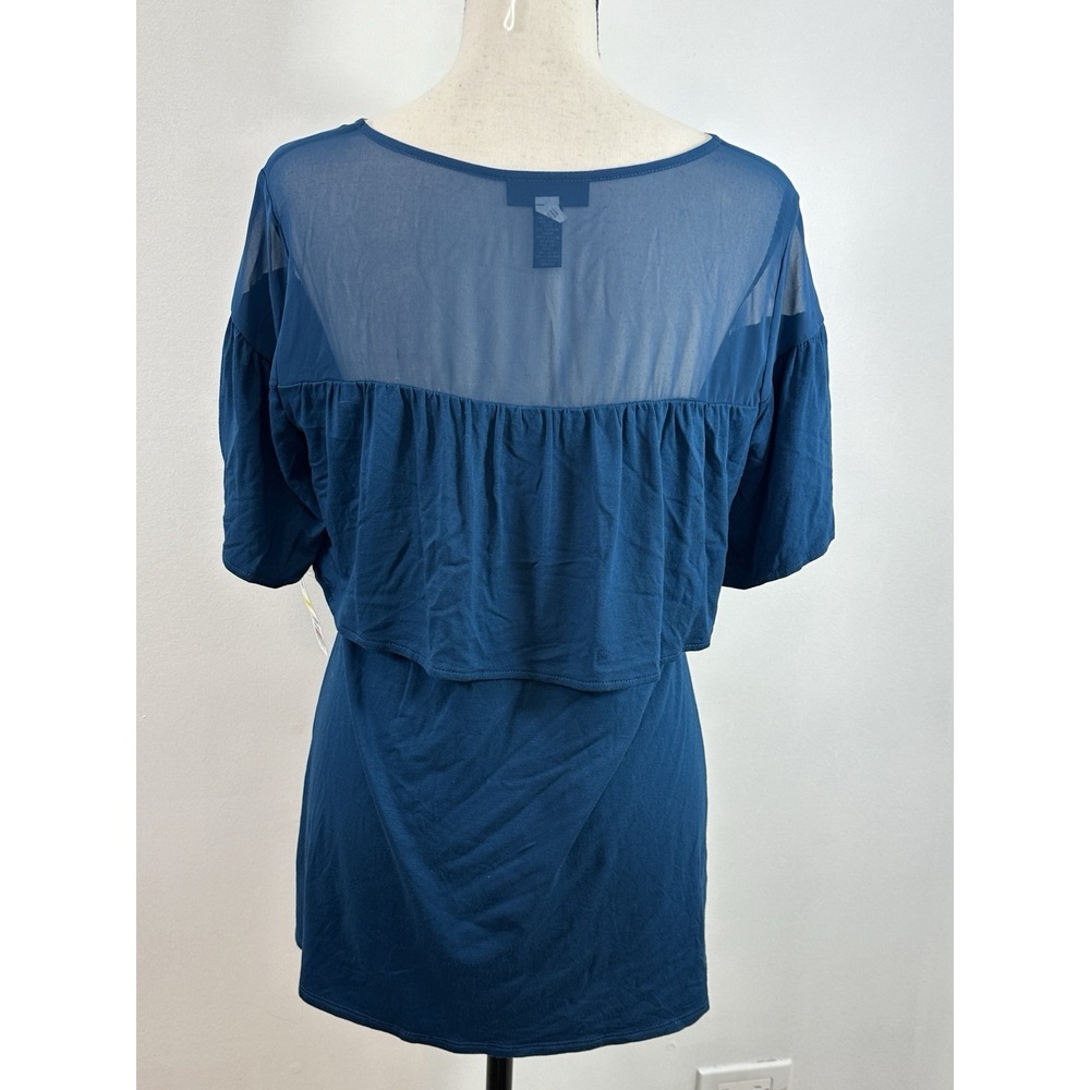 Alfani Women's Illusion Flounce Blouse‎ Size M Teal - Picture 4 of 6